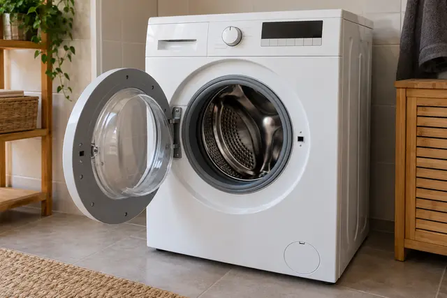 Çamaşır makinesinin açık kapağı, tamburu ve kapak lastiği
